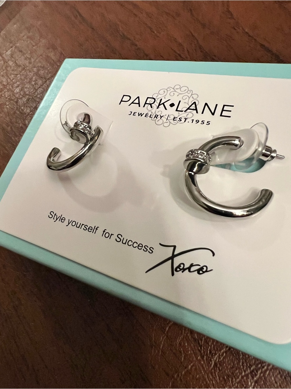 Park Lane CREST Silver Hoop Earrings, Pave Crystal Accents, 3/4” Length, NWT